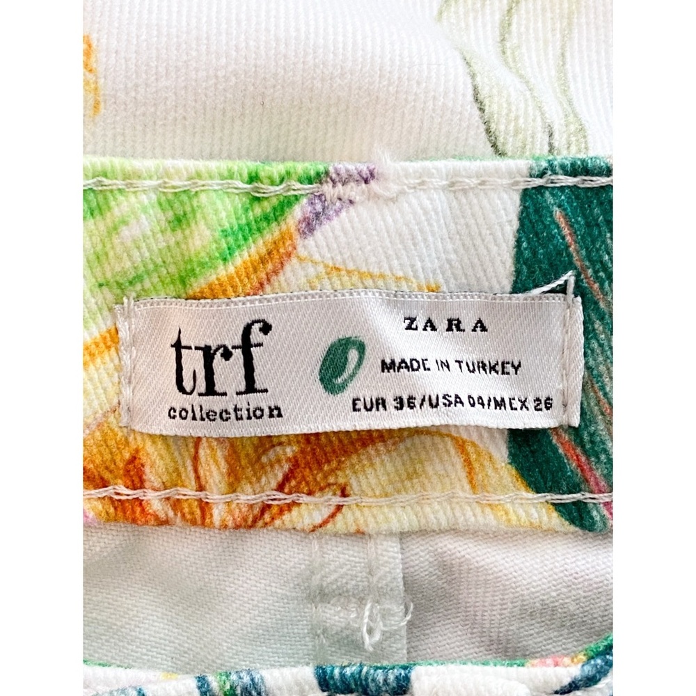 Zara Womens Pants 4 White Tropical Coastal Print Denim Straight Leg Crop Jeans - Picture 10 of 11